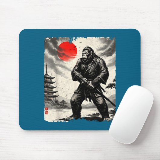 Funny Samurai Bigfoot Japanese Art Graphic Tee Ani Mousepad (Mit Mouse)