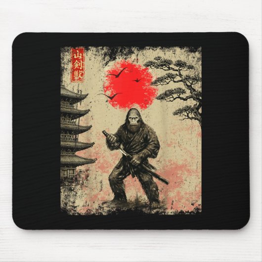 Funny Samurai Bigfoot Japanese Art Graphic Tee Ani Mousepad (Vorne)