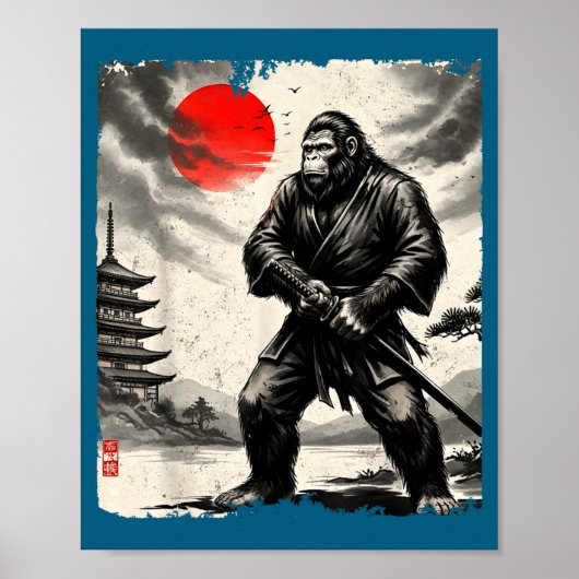 Funny Samurai Bigfoot Japanese Art Graphic Tee Ani Poster (Vorne)