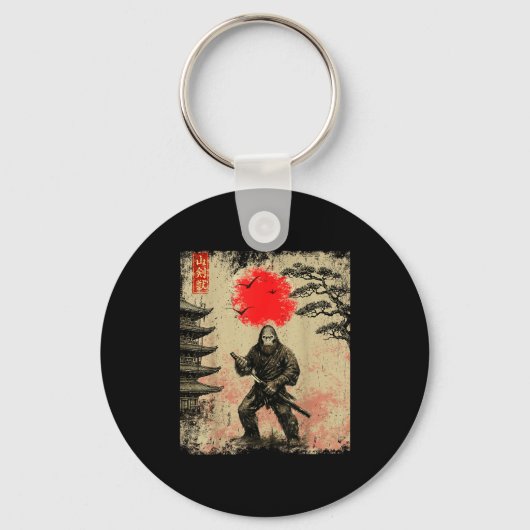Funny Samurai Bigfoot Japanese Art Graphic Tee Ani Schlüsselanhänger (Vorderseite)