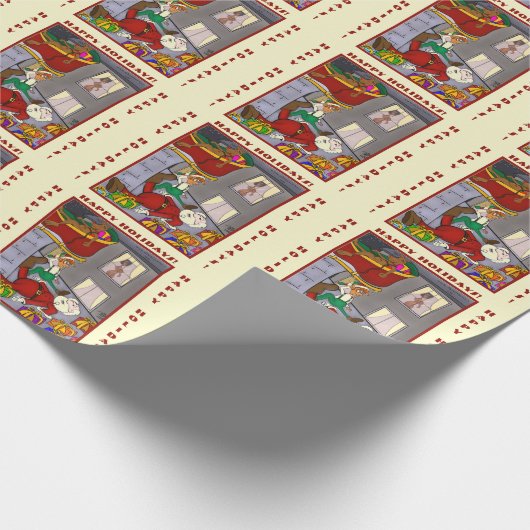 Funny Santa Accident Blassgelbe Wrapper Geschenkpapier (Ecke)