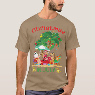 Funny Santa am Strand mit Biniki Girl Christma T-Shirt