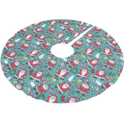 Funny Santa and Rabbits Polyester Weihnachtsbaumdecke (Schrägansicht)