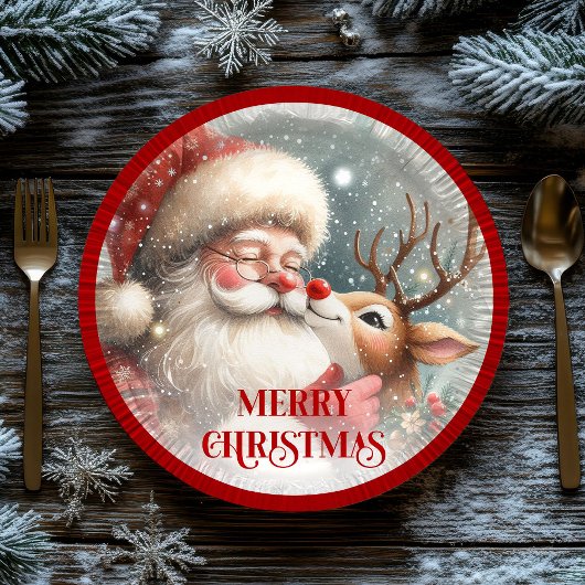 Funny Santa and Red Nose Rudolph Party Plates Pappteller