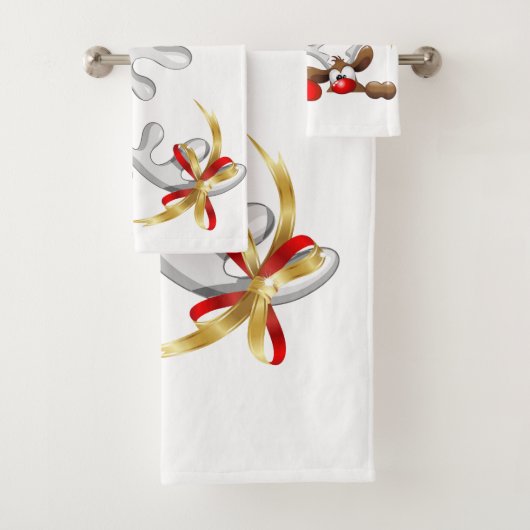 Funny Santa and Reindeer Cartoon Badhandtuch Set (Insitu)