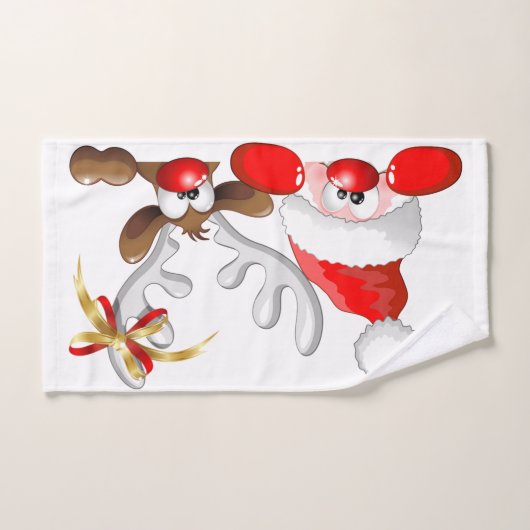 Funny Santa and Reindeer Cartoon Badhandtuch Set (Handtuch)