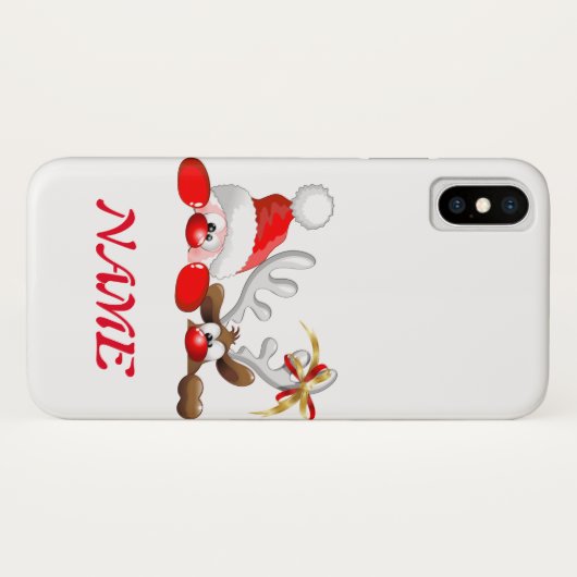 Funny Santa and Reindeer Cartoon Case-Mate iPhone Hülle (Rückseite (Horizontal))