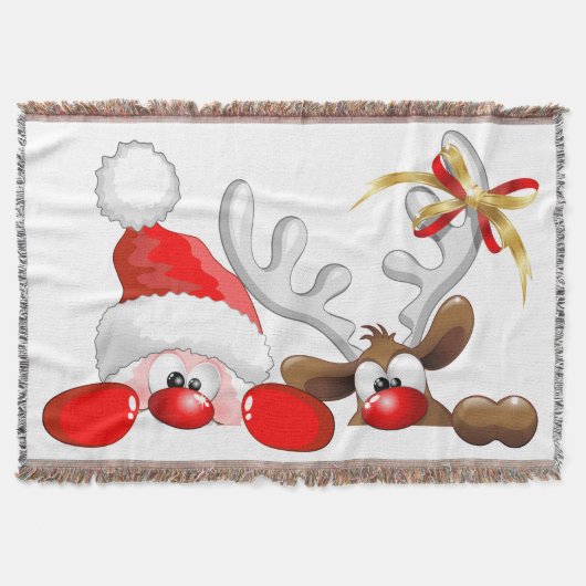 Funny Santa and Reindeer Cartoon Decke (Vorderseite)