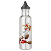 Funny Santa and Reindeer Cartoon Edelstahlflasche (Rechts)
