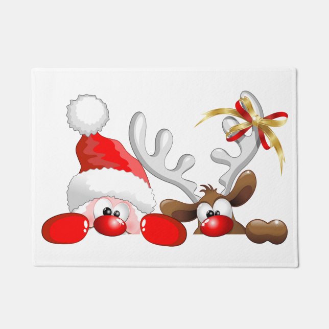 Funny Santa and Reindeer Cartoon Fußmatte (Vorderseite)