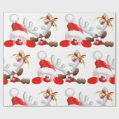 Funny Santa and Reindeer Cartoon Geschenkpapier (Flach)