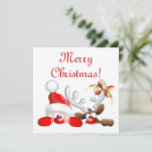Funny Santa and Reindeer Cartoon Karte (Stehend Vorderseite)