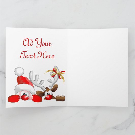 Funny Santa and Reindeer Cartoon Karte (Innenseite)