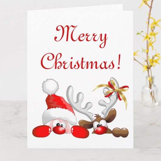 Funny Santa and Reindeer Cartoon Karte (Gelbe Blume)