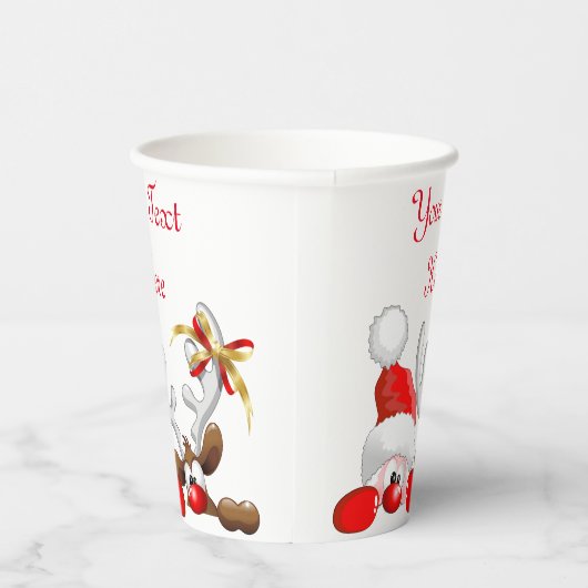 Funny Santa and Reindeer Cartoon Pappbecher (Rechts)