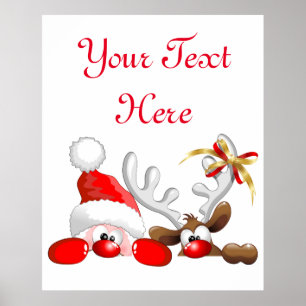 Funny Santa and Reindeer Cartoon Poster