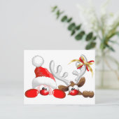 Funny Santa and Reindeer Cartoon Postkarte (Stehend Vorderseite)