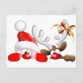 Funny Santa and Reindeer Cartoon Postkarte (Vorderseite)