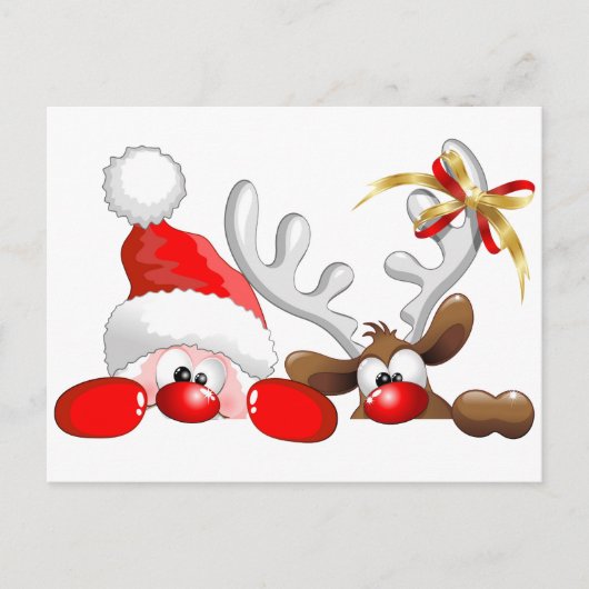 Funny Santa and Reindeer Cartoon Postkarte (Vorderseite)