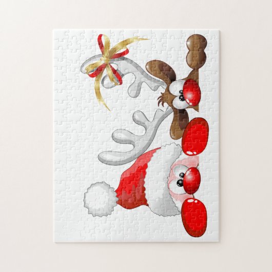 Funny Santa and Reindeer Cartoon Puzzle (Vertikal)