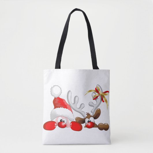 Funny Santa and Reindeer Cartoon Tasche (Vorderseite)