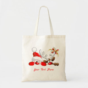 Funny Santa and Reindeer Cartoon Tragetasche