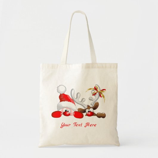 Funny Santa and Reindeer Cartoon Tragetasche (Vorne)
