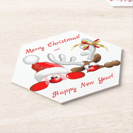 Funny Santa and Reindeer Cartoon Untersetzer (angewinkelt)