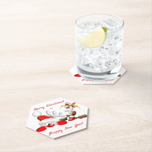 Funny Santa and Reindeer Cartoon Untersetzer (Vor Ort)