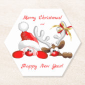 Funny Santa and Reindeer Cartoon Untersetzer (Vorderseite)