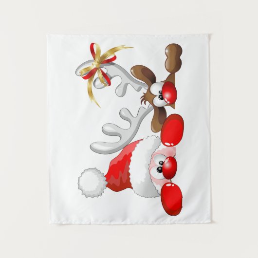 Funny Santa and Reindeer Cartoon Wandteppich (Vorderseite)