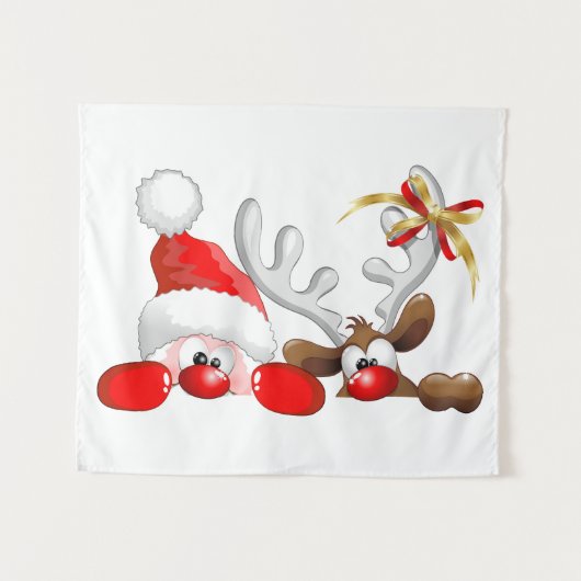 Funny Santa and Reindeer Cartoon Wandteppich (Vorderseite (Horizontal))