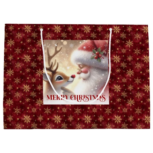 Funny Santa and Rudolph Kids Christmas Holiday  Große Geschenktüte (Rückseite)