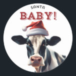 Funny Santa Baby Christmas Holstein Cow Runder Aufkleber<br><div class="desc">Santa Baby! Holstein Kuh Weihnachtsmann. Ein bezaubernder Kuh-Festtagsticker mit einer Weihnachtsferien-Drehung. Das ideale Geschenk für Hobby-Bauer,  Milchprodukte,  Bauer oder jeden Tag Kuhliebhaber.</div>