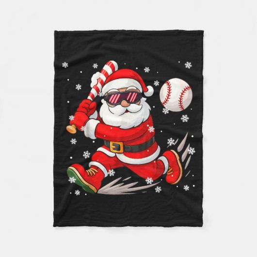 Funny Santa Baseball Christmas Pajamas Xmas Men Bo Fleecedecke (Vorderseite)