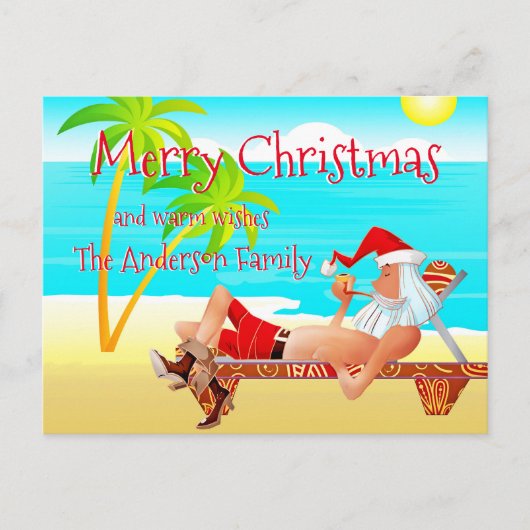 Funny Santa Beach Weihnachtsgrüße Postkarte (Vorderseite)