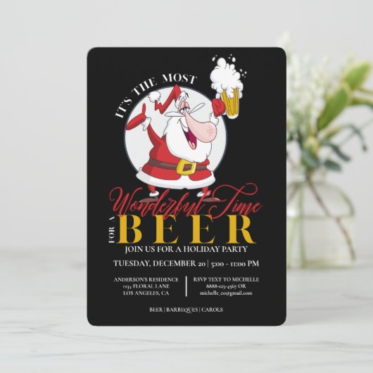 Funny Santa Beer Weihnachtsfeier Einladung (Stehend Vorderseite)
