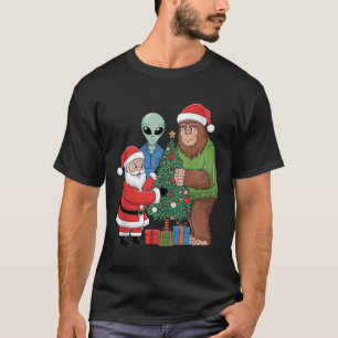 Funny Santa Bigfoot Alien Dekorieren Weihnachtsste T-Shirt