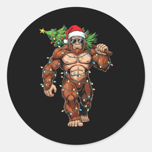 Funny Santa Bigfoot Christmas Tree Christmas Crypt Runder Aufkleber (Vorderseite)