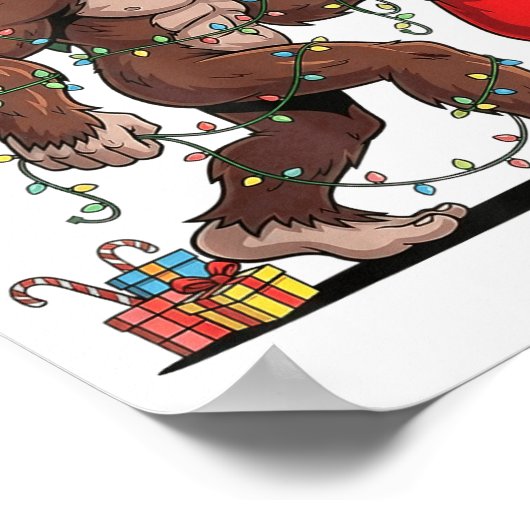 Funny Santa Bigfoot Christmas Tree Lights Xmas Boy Poster (Ecke)
