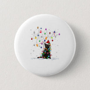Funny Santa Black Cat Christmas Tree Gi Button