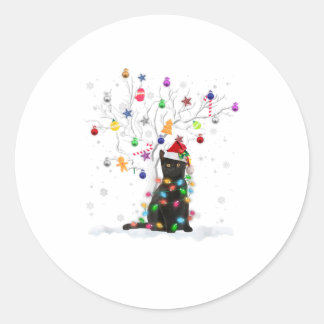 Funny Santa Black Cat Christmas Tree Gi Runder Aufkleber