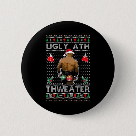 Funny Santa Boxing Ugly Ath Sweater Merry Christma Button (Vorderseite)