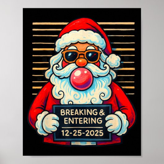 Funny Santa Breaking And Entering Christmas Poster (Vorne)