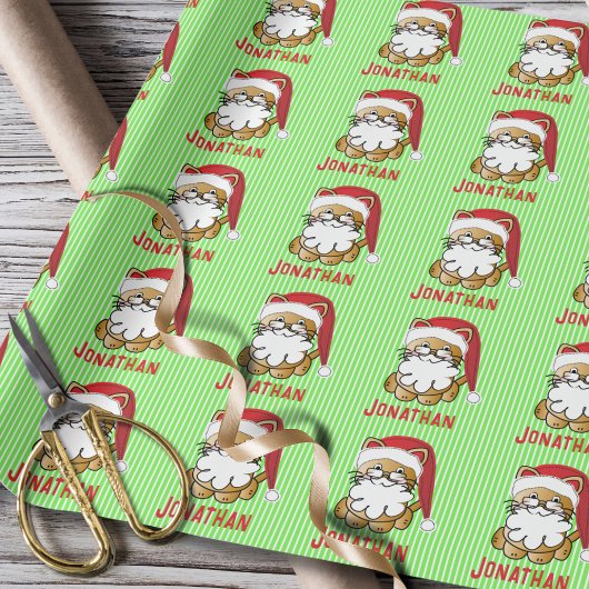 Funny Santa Cat Cartoon Personalisiert Geschenkpapier
