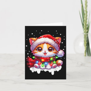 Funny Santa Cat hat sich in Weihnachtsbeleuchtung Karte