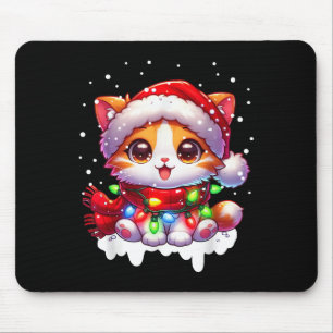 Funny Santa Cat hat sich in Weihnachtsbeleuchtung  Mousepad