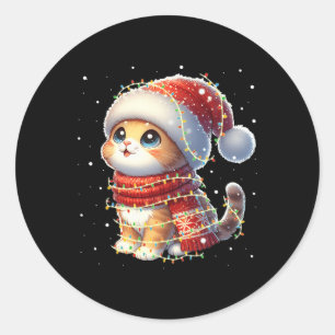 Funny Santa Cat hat sich in Weihnachtsbeleuchtung  Runder Aufkleber