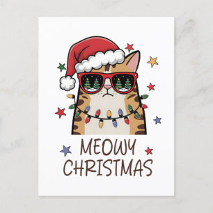 Funny Santa Cat "Meowy Christmas" Feiertagspostkarte