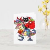 Funny Santa Cat Riding Dinosaur Christmas Lights Karte (Gelbe Blume)